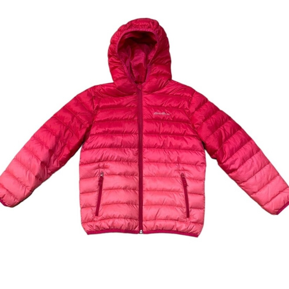 EDDIE BAUER Pink Ombré Puffer Jacket Reversible Down Filled Size L/Girls…